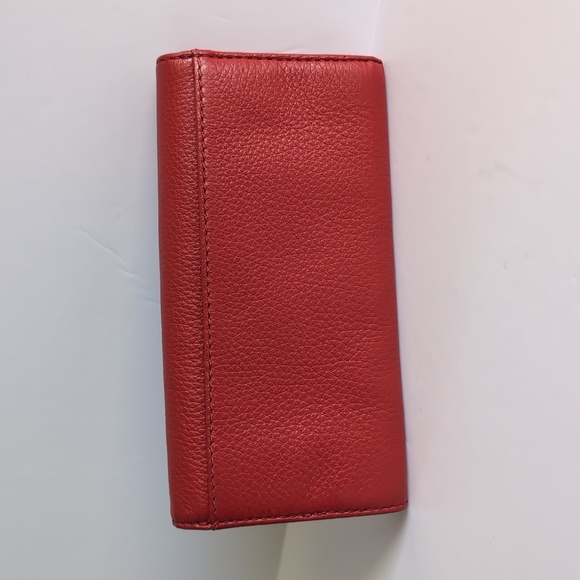 Michael Kors Fulton Continental Flap Wallet Clutch Red/Cherry Pebble Leather - Picture 2 of 12